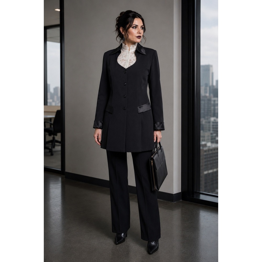 Dana Kay Blazer Jacket 14 Black Vintage Goth Cutout Satin Trim Longline